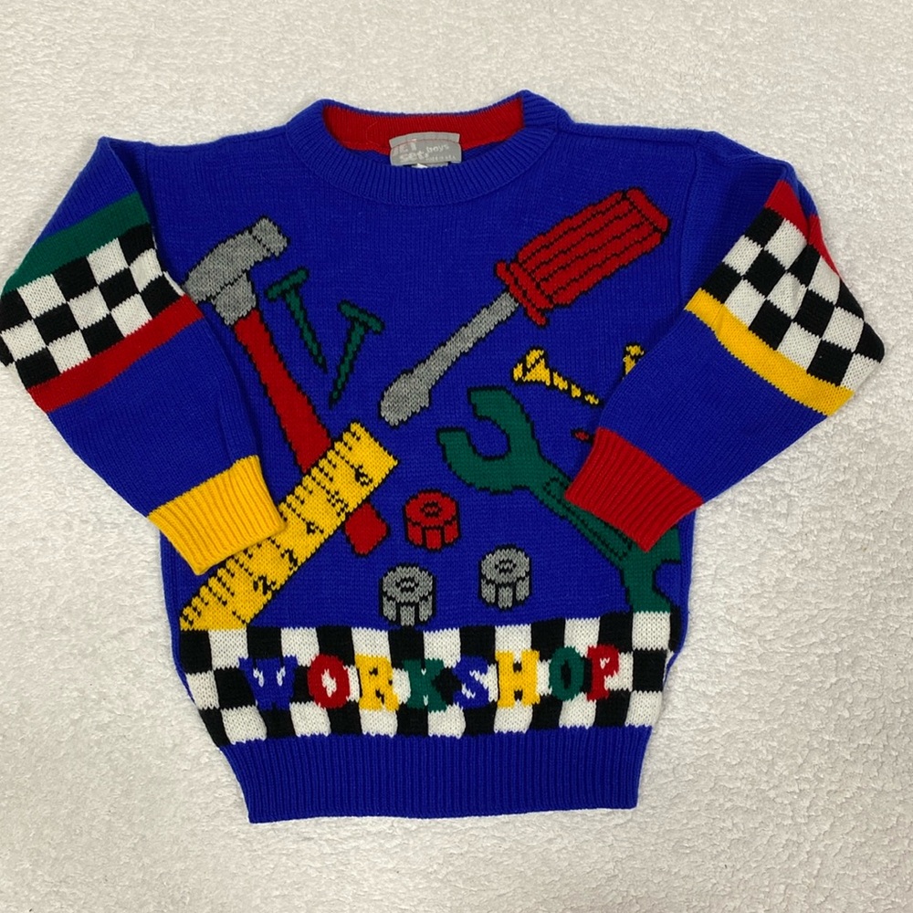 Vintage Jet set boys acrylic workshop tools sweater size medium 6